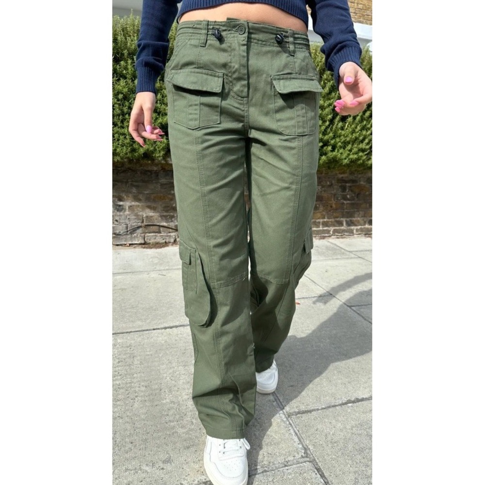 Brandy Melville‎ Low Rise Y2K Cargo Pants Elastic Bungee Cord Casual Green OS